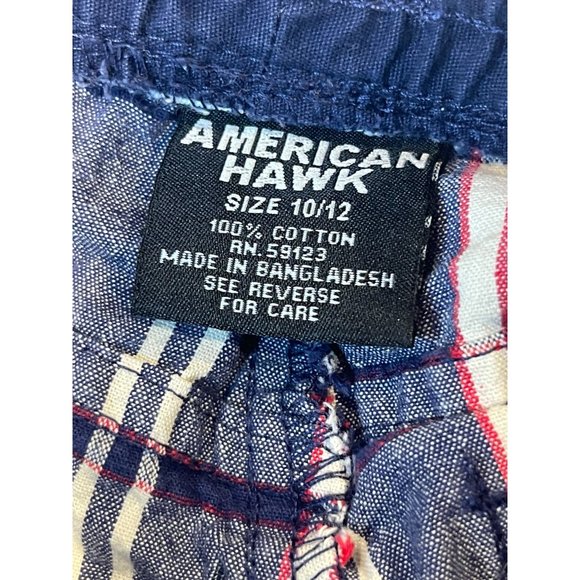 American Hawk Mens Plaid Bermuda Shorts 100% Cotton Drawstring Waist Gray 10/12 - Picture 8 of 9